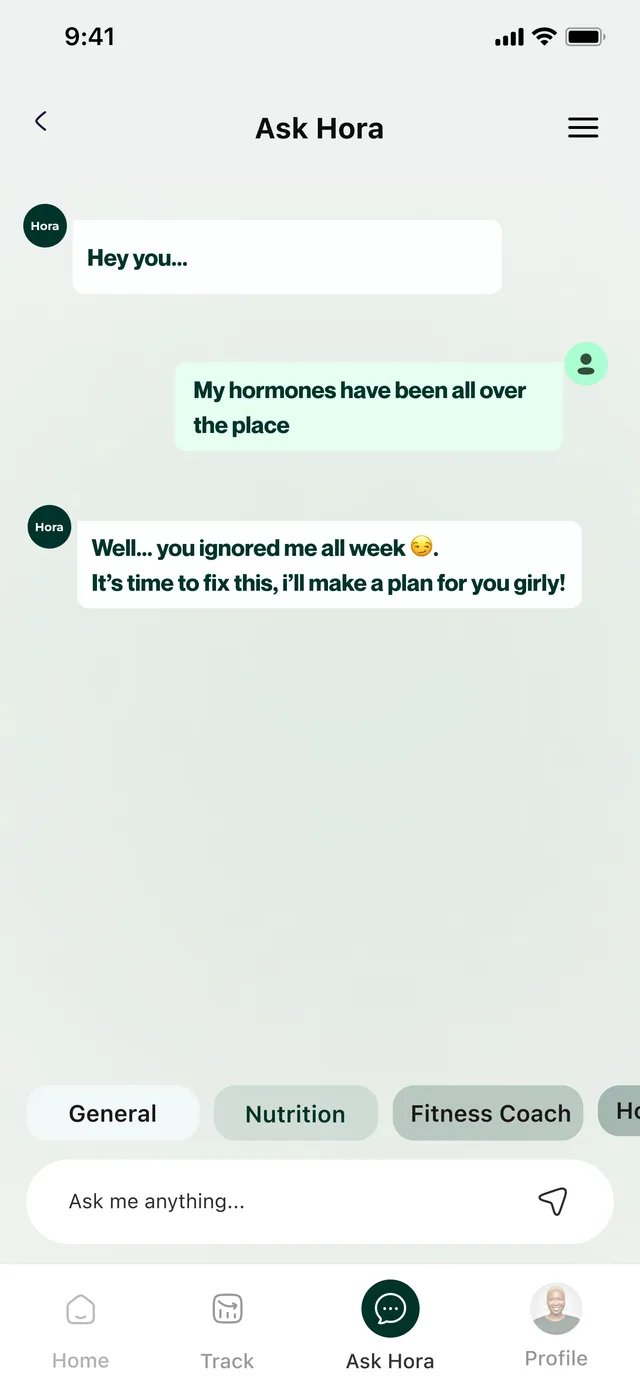 Ask Hora chat screen answering a question in plain language